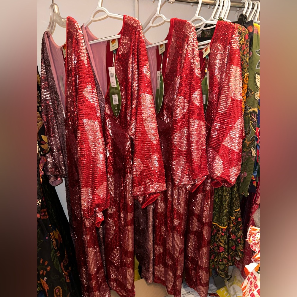 FARM Rio Red and Pink Sequin Midi Dress - Picture 12 of 12